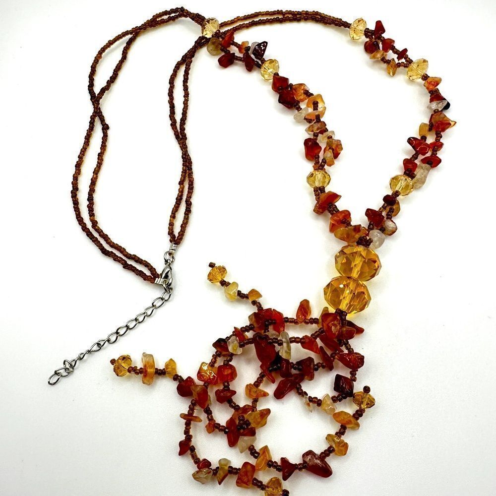 26" glass seed bead, faceted crystal beads, and carnelian chip necklace!‎